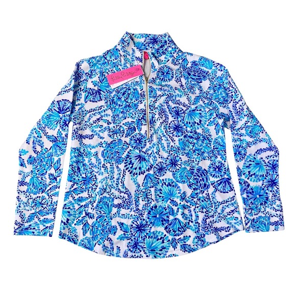 Lilly Pulitzer NWT Skipper Popover Size M Shell Me You Love Me Turquoise Oasis - Picture 1 of 12